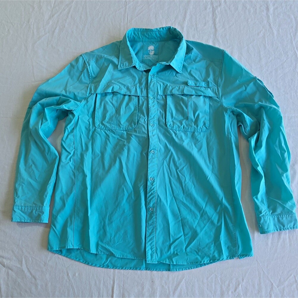 Ocean & Coast Men's XL Blue Button-Front Long Sleeve Fishing Shirt